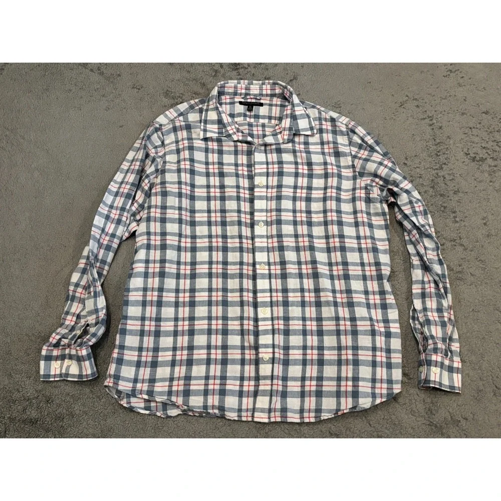 Banana Republic Mens XL Red Blue Plaid Long Sleeve Button Up Casual Shirt